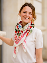 Charger l'image dans la galerie, Le grand foulard Liseron - frise rose