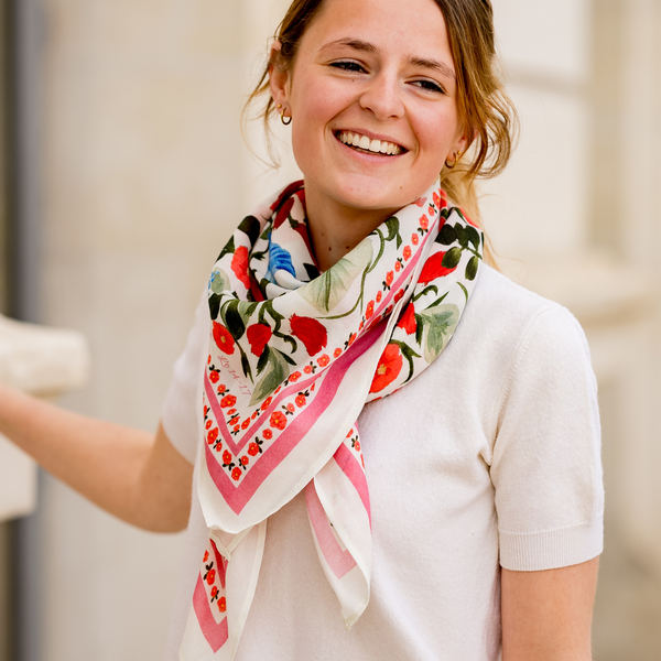 Le grand foulard Liseron - frise rose