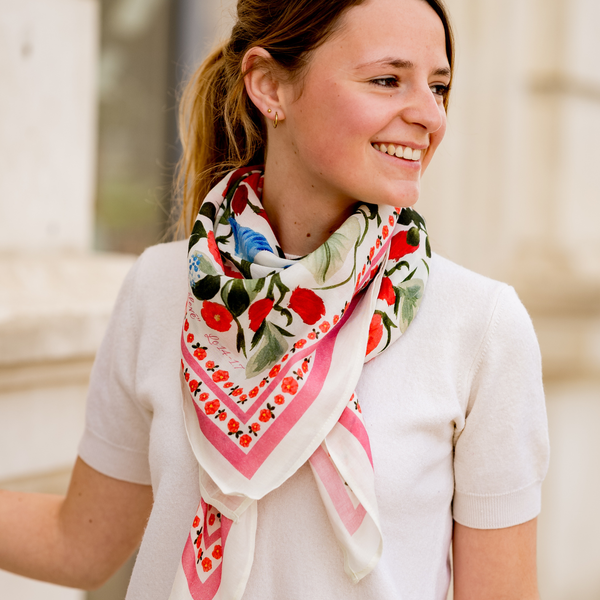 Le grand foulard Liseron - frise rose