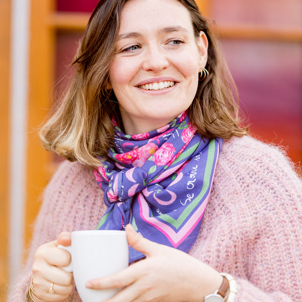 Le grand foulard Vivre d'amour violet