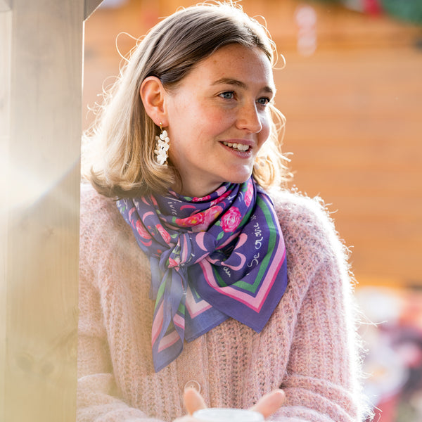 Le grand foulard Vivre d'amour violet