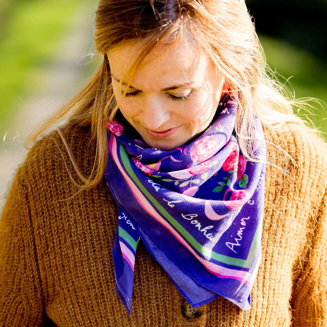 Grand Foulard Vivre d'amour violet