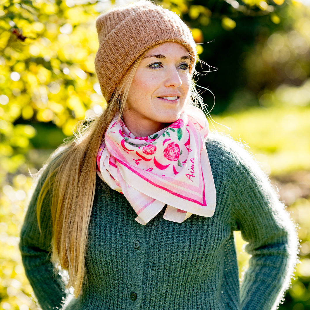 Grand Foulard Vivre d'amour écru