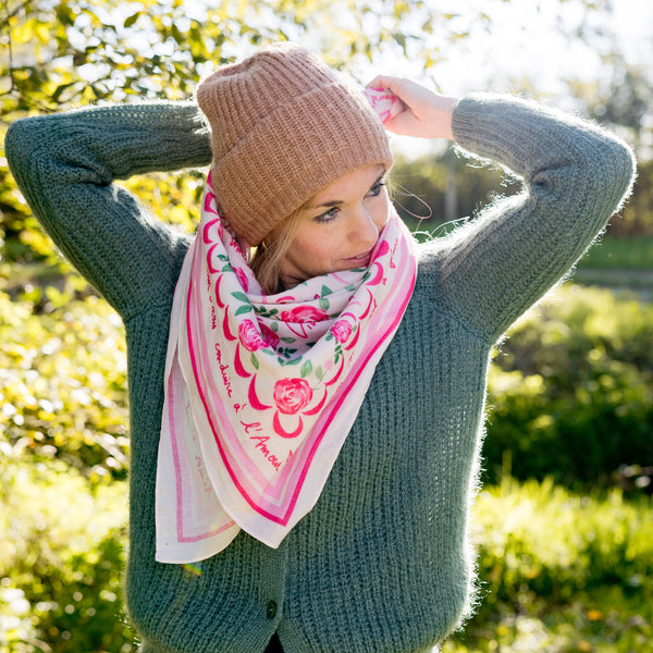 Le grand foulard Vivre d'amour écru