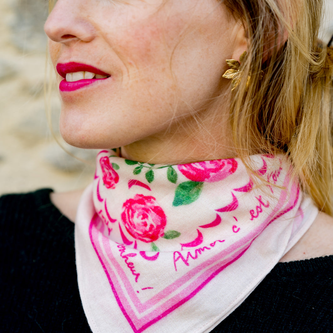 Petit Foulard Vivre d'amour écru