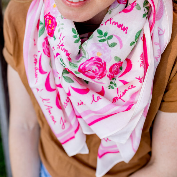 Le grand foulard Vivre d'amour écru