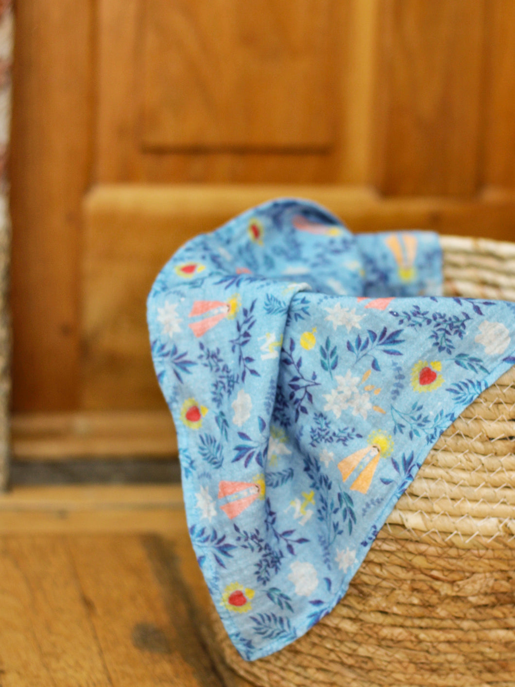 Le petit lange imprimé Marie bleu ciel