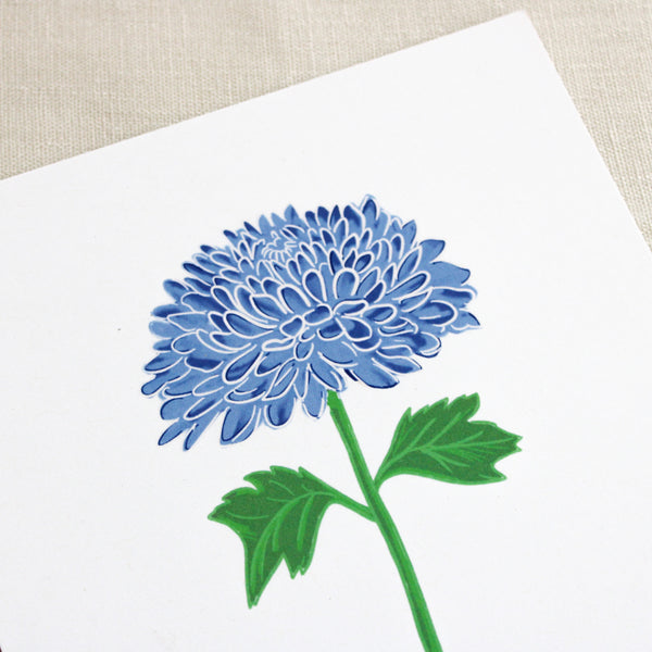 Affichette Toussaint Chrysanthème bleu