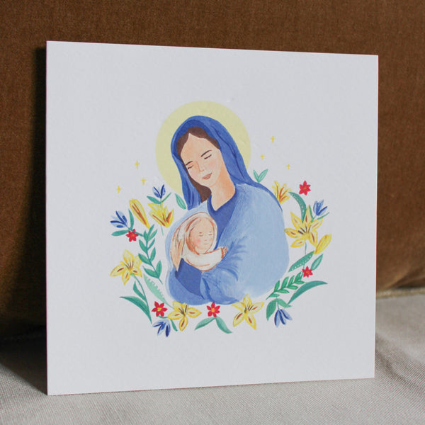 Carte de voeux double-Noël - Vierge à l'enfant