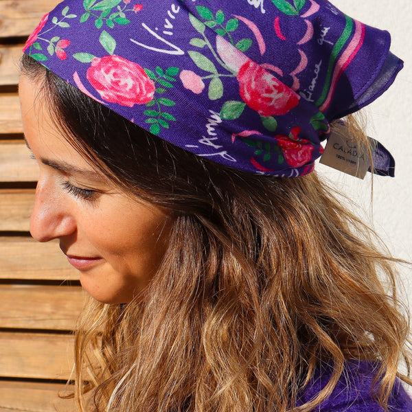 Le petit foulard Vivre d'amour violet