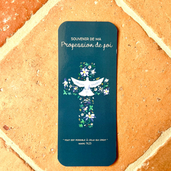 Signet Profession de Foi - Croix d'Ancolies et verset biblique