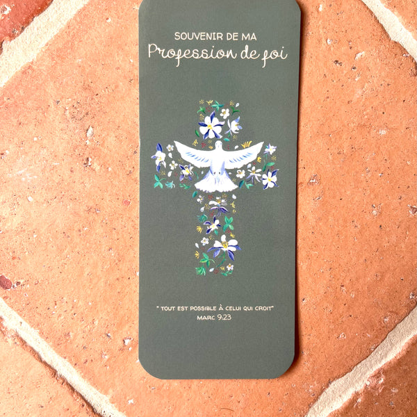 Signet Profession de Foi - Croix d'Ancolies et verset biblique