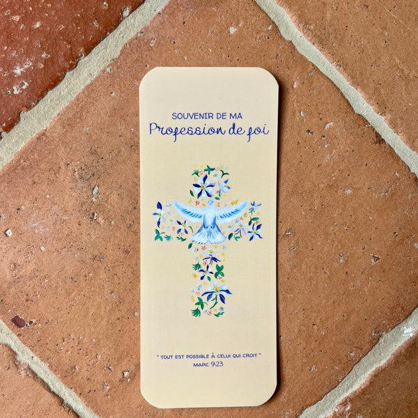 Signet Profession de Foi - Croix d'Ancolies et verset biblique